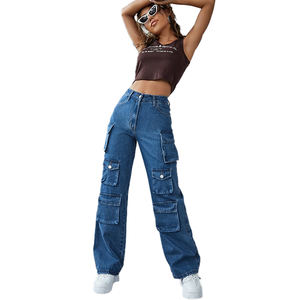 Rue Hip Hop Baggy Jeans Femmes Avec Plusieurs Poches Lavé Large Jambe Jeans Mode Taille Haute Cargo Pantalon Femmes - Product Image 5