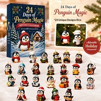 Calendrier de l'Avent de Noël 24 Jours, Ornements Suspendus Pingouin, Boîte Cadeau Surprise, Pendentif Arbre en Résine, Décoration de Fêtes