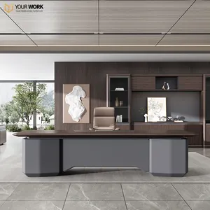 Mesa de escritório luxuosa moderna em forma de L para diretor Ceo Boss Mesa de madeira para escritório conjunto de mesa para gerente de escritório executivo