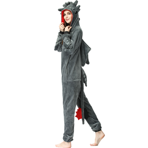 Offre Spéciale femmes pour <span class=keywords><strong>Kigurumi</strong></span> flanelle polaire gris <span class=keywords><strong>Dragon</strong></span> Onesie décontracté dessin animé imprimé Animal vêtements de nuit pyjama commande minimale - Product Image 5