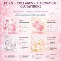 Soin de la peau : Spray éclat double texture, gelée et brume sérum, enrichi en Céramide, Acide Hyaluronique, Niacinamide, Glutathion et Collagène PDRN rose