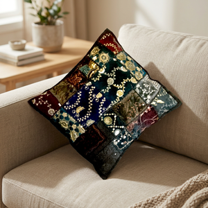 Exquisite Sari Beaded Throw Accent <b>Cushion</b> <b>Covers</b> - Product Image 2