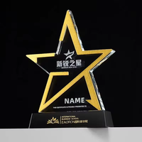 Trofeo de Cristal K9 con Estrella Dorada y Logotipo Personalizado al por Mayor, Premio de Honor Personalizado para Competencias, Trofeo de Honor Empresarial, Regalo