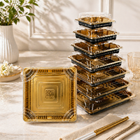 Boîte d'emballage rectangulaire jetable dorée pour sushis, plateau à sashimi, conteneur de présentation à emporter avec couvercle – Vente en gros