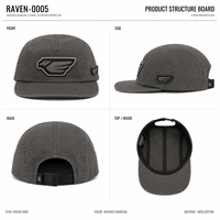 Gorra de Camper de Algodón Lavado de 5 Paneles con Parche de Cuervo, Estilo Vintage, Estilo Urbano, Unisex, Etiqueta Personalizada, Directo de Fábrica