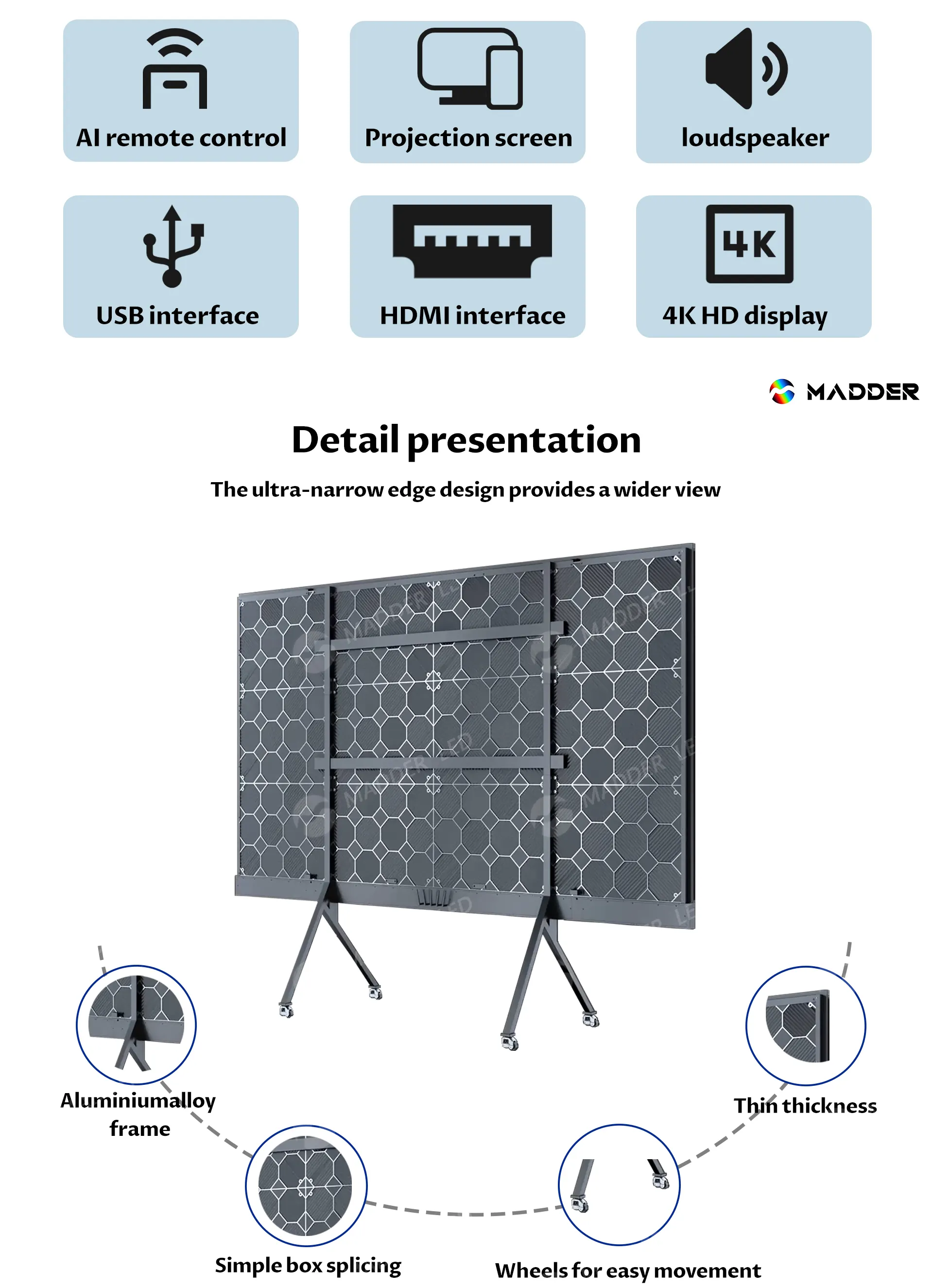 Convenient HD 2K 4K LED display screen TV 165 inch in one machine for Command room