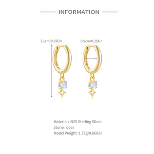จี้รูปดาวเงินแท้ S925 ประดับโอปอล ต่างหูแบบห่วง - Product Image 6