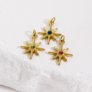 Ciondolo a Stella Esagonale in Acciaio Inossidabile con Zirconi e Cristalli, Charm in Pietra Naturale per Creazione di Gioielli - Product Image 6