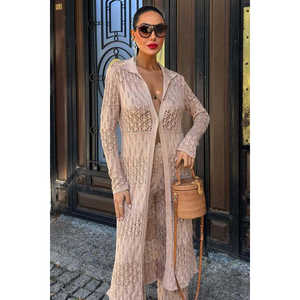 บริดเจ็ต โอเพ่นเวิร์ค ลองคาร์ดิแกนผู้หญิงถักแขนยาวโบฮีเมียนเชียร์เลเยอร์ DO - Product Image 5