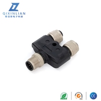 Adaptateur M12 en Y à trois voies, prise mâle 4 broches A-code vers double prise femelle 8 broches