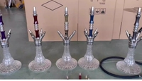 Set Empat pipa Hookah Arab mewah dengan pipa bungkus bunga serat karbon baja tahan karat dan pegangan pegas tabung silikon 60cm