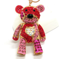 Porte-clés Ours en Cristal Mignon, Pendentif Sac Scintillant en Diamant d'Eau, Porte-clés Ours en Métal
