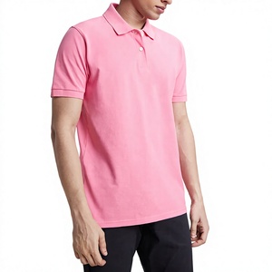 Men's <b>Pink</b> Short Sleeve <b>Polo</b> <b>Shirt</b> Solid Color Cotton Pique Casual Wear Button Front Regular Fit Knitted Design - Product Image 1