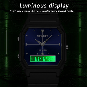 Montre électronique unisexe Sanda 6317, montre-bracelet sport fine et étanche avec fonction multi-temps et alarme - Product Image 3