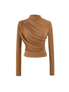Nuova <span class=keywords><strong>Maglia</strong></span> <span class=keywords><strong>Donna</strong></span> Autunnale 2026 Elegante a Collo Alto con Dettagli Arricciati, Maniche Lunghe, Sexy e Aderente, Top Corto Intimo Slim - Product Image 6