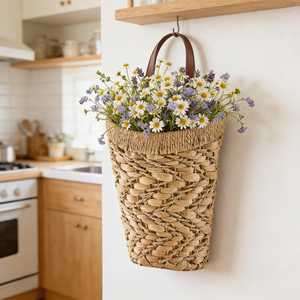 Jardinière suspendue artisanale en jacinthe d'eau, panier mural rustique tressé, porte-fleurs décoratif pour porte d'entrée, pour décoration intérieure bohème - Product Image 6