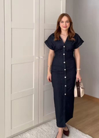 Nouvelle Robe MIDI en Denim Respirante et Décontractée de la Série 1975 Printemps-Été 2026, avec Col Revers, Fermeture Éclair Latérale, Taille Plissée et Coupe Ajustée Élégante