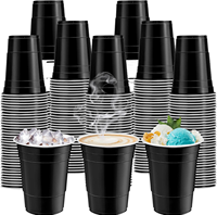 Gobelets en plastique noir jetables de 16 oz de haute qualité pour les fêtes de Noël, la restauration, les boissons froides, le café, les sodas et la crème glacée (vente en gros)