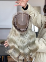Mini perruque SHY en cheveux humains vierges, base plate, dentelle frontale naturelle, couleur brun foncé, sur mesure