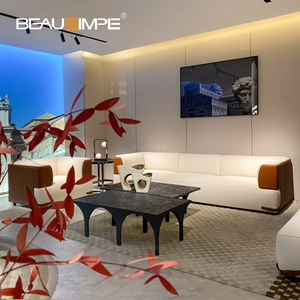 Sofá <span class=keywords><strong>Soho</strong></span>, juego de sofá modular de diseño de lujo ligero italiano con ribete de tela, comodidad elegante para uso escolar - Product Image 4