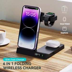 Venta al por mayor cargador inalámbrico soporte Pad 6-en-1 estación de carga rápida para <span class=keywords><strong>iPhone</strong></span> para <span class=keywords><strong>Apple</strong></span> <span class=keywords><strong>Watch</strong></span> para Samsung <span class=keywords><strong>Watch</strong></span> artículo de viaje - Product Image 2
