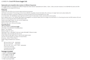 Lunettes FPV 5.8G 800D PRO avancées avec écran 5 pouces, batterie remplaçable et enregistrement vidéo pour hélicoptère RC - Product Image 6