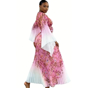 Robe longue plissée africaine pour femme - Robe de soirée élégante avec imprimé floral et manches à volants - Product Image 2