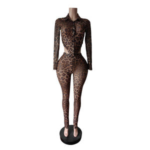 Completo <span class=keywords><strong>Donna</strong></span> Primavera Autunno, Top Trasparente in Rete con Stampa Leopardata e Leggings a Vita Alta, Set <span class=keywords><strong>Sexy</strong></span> in Due Pezzi - Product Image 4