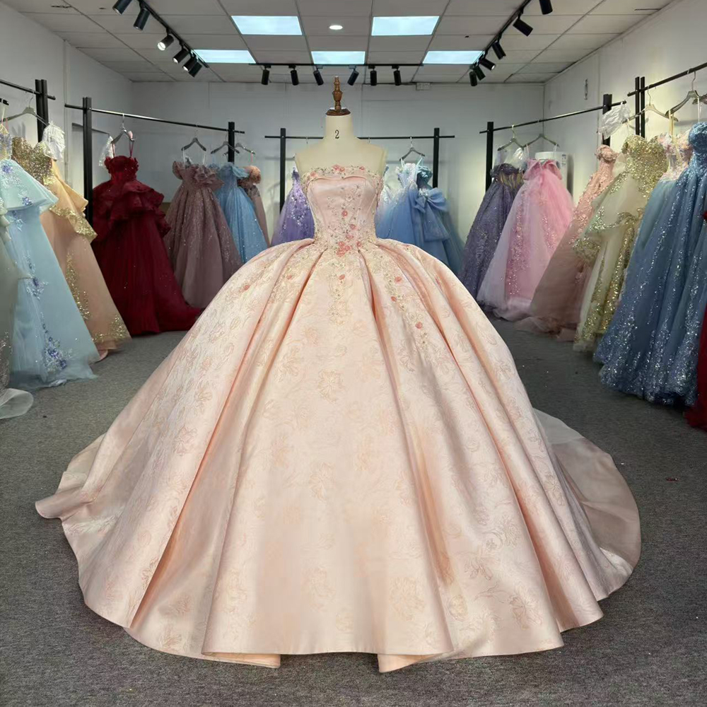 strapless open back dress Flower Appliqued Light Pink Wedding Dresses with Chapel Train apd1781 –  SheerGirl