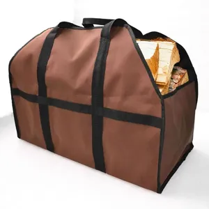 Free Sample Firewood <b>Log</b> Carrier Bag with Multiple Uses, Waxed Canvas Tote <b>Holder</b> with <b>Fireplace</b>, and Pure Leather - Product Image 3
