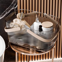 Panier de rangement transparent en plastique de style nordique avec poignée pour salle de bain, lavage, bain et utilisation sur bureau