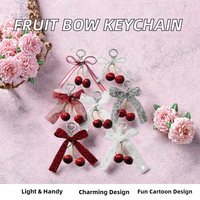 Fraise cerise arc porte-clés bricolage PVC fruits porte-clés téléphone portable pendentif à breloques dentelle nœud papillon porte-clés avec perles