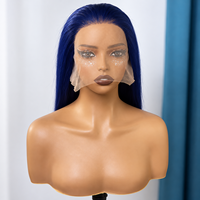 Perruque Bob Courte Droite Bleu Royal en Cheveux Humains, Dentelle HD Frontale Sans Colle Pré-Plumée, Colorée, Prête à Porter pour Femmes