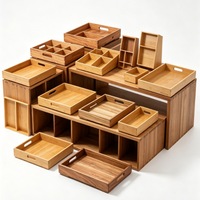Plateau de rangement en bois personnalisé en gros, plateau organisateur en bois multi-styles combinés, boîte de rangement pour articles divers de bureau à domicile