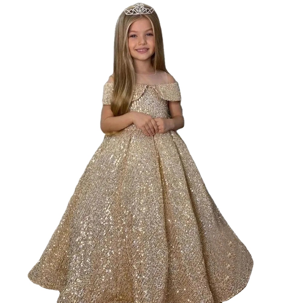 New Girls Golden Evening Gown Pompous Gauze Dress Model Catwalk Art test  Flower Children Piano Costume Dress| Alibaba.com