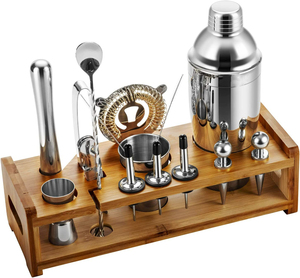 Wuyi Camol fabrika 24-Piece mixbar Bar kiti ev Bartending kiti kokteyl Shaker seti bambu standı ile paslanmaz çelik Bar araçları