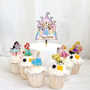 새로운 도착 생일 축하 케이크 토퍼 장식 만화 캐릭터 케이크 토퍼 여자를 위해 큰 공주 케이크 토퍼
