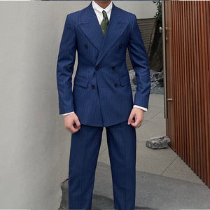 ชุดสูทกระดุมสองแถวลายทางสไตล์อังกฤษสำหรับสุภาพบุรุษชุดสูทธุรกิจสุดคลาสสิก2ชิ้น - Product Image 1