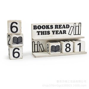 Contador de Lectura de Libros de Madera, Adorno Rectangular con Vista Anual, Blanco Envejecido, Regalo de Cumpleaños - Product Image 2
