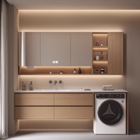 Chaud incurvé tout-en-un bassin salle de bain armoire minimaliste bûche toilette évier combinaison plaque de roche pour hôtel utilisation pour Machine à laver