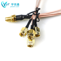 Kabel Coax RF Berkualitas Baik, Murah, Rendah Kehilangan Daya, Adaptor Female ke Dual TS9 Right Angle Male dengan SMA-Male ke Open End