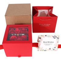 AYOYO Saint-Valentin 9 Roses séchées préservées LED Boîte artisanale pour fenêtre Qixi Boîtes cadeaux dorées personnalisées pour la Saint-Valentin
