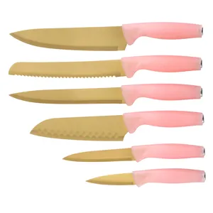 Coltello da cucina per uso alimentare in acciaio inossidabile dorato per la cucina domestica con manico rosa