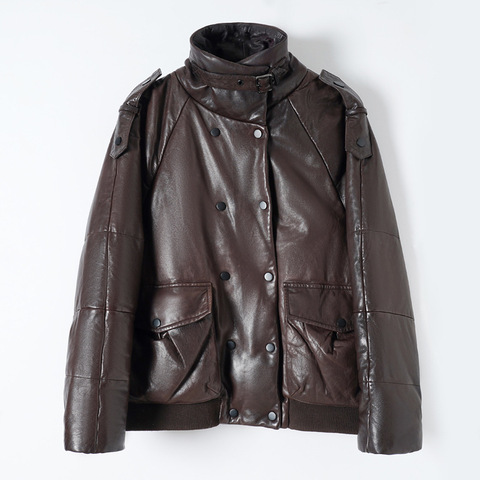 902 Winter Short Coat blazer Women's White Duck Down Coat Double-breasted Oil Waxed Sheepskin Down Feather Jcoat