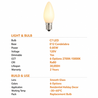 Ampoule LED de remplacement C7 E12 Candelabra 120V Dimmable 6 CCT 30000H Garantie 2 ans Verre dépoli effet flamme Vente en gros Noël