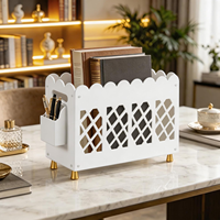 Porte-revues de luxe personnalisé en acrylique avec porte-stylo détachable, pieds dorés ajourés effet diamant, rangement de bureau pour la maison, le bureau et le salon