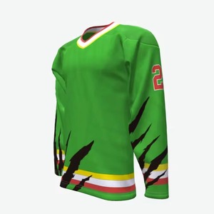 Jersey de Hockey sobre Hielo Personalizado con Cuello en V Verde y Estampado de Garra Negra, Manga Larga, Ropa para Hombre, 240gsm, en Venta - Product Image 5