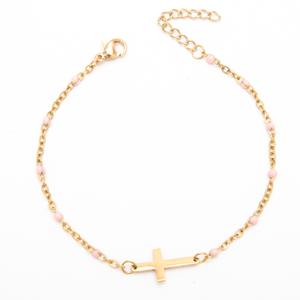 Venta caliente 18K chapado en oro de acero inoxidable Cruz cristiana religiosa encanto Inoxydable esmalte pulsera tobillera para mujeres - Product Image 6