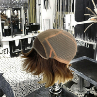 Huiruhair Perruques en dentelle de luxe européennes à base de cheveux humains vierges blonds doux à brins fins, avec dessus en soie, 6 pouces, courtes, avec frange Remy, transparentes