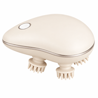 Masseur de tête sans fil beige avec 4 têtes de pétrissage, lumière rouge et 2 modes pour le soin du cuir chevelu à domicile et la relaxation quotidienne